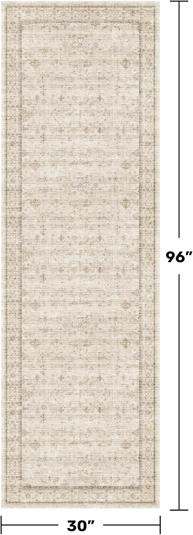 Long Ivory Farmhouse Hallway 2'6''x8' Runner Rug, Washable Non Slip Runner
