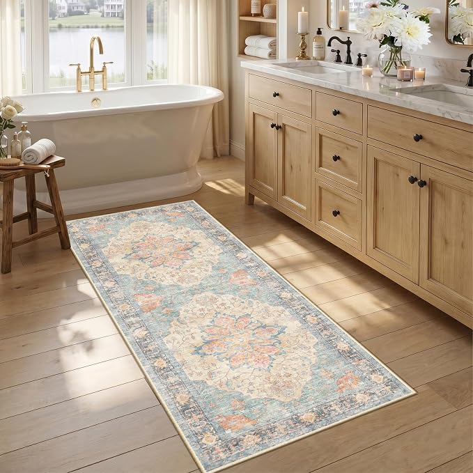RELEANY Area Rugs Runner 2'6"x5' Washable Non-Slip, Floral Vintage Distress