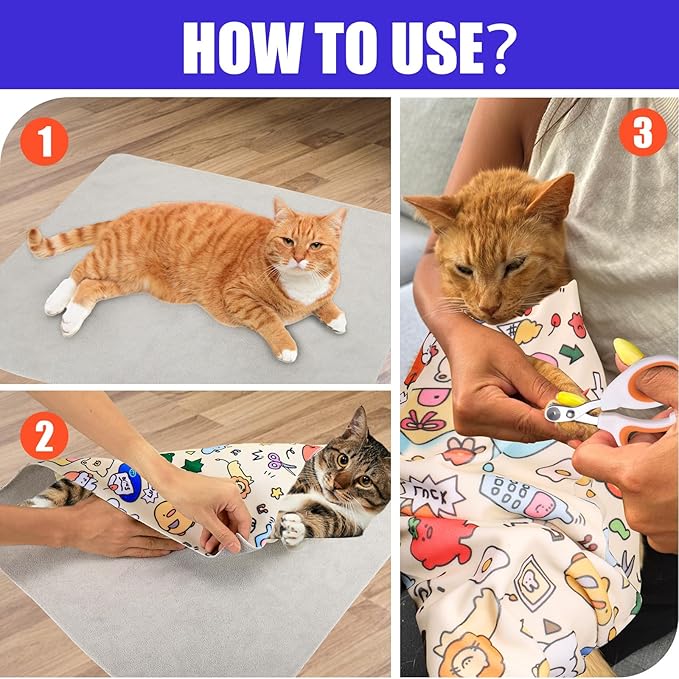XANGNIER Cat Wrap for Grooming,Cat Restraint Wrap for Cutting Nails,Fabric Burrito Wrap for Nail Clipping, Anti-Scratch, Anti-Escape,Multifunctional Swaddle Wrap Pet Tool (20.8 x 20.8 Inch)
