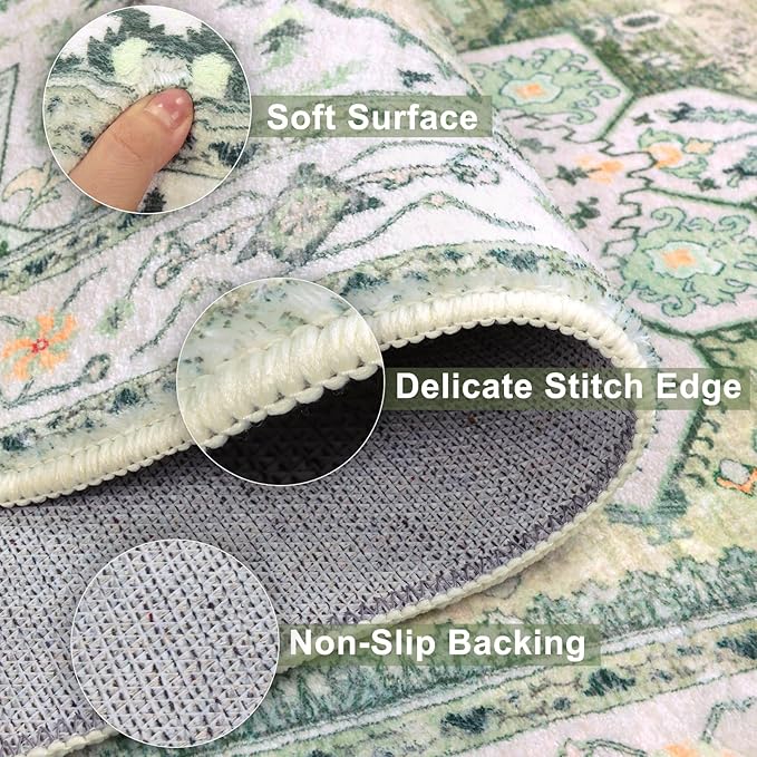 Yamaziot Washable Runner Rug, 2x8 Non-Slip Boho Vintage Hallway Rug Runner