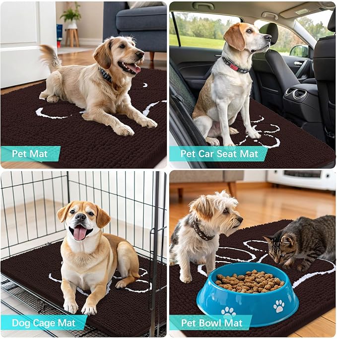 OLANLY Dog Door Mat for Muddy Paws 70x35, Paw Print Design, Absorbs Moisture