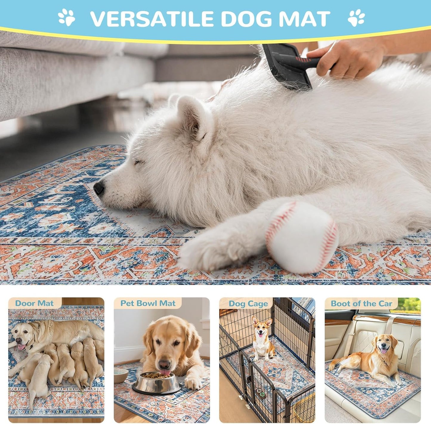 Lahome Super Absorbent Washable Pee Pads for Dogs - Secure Floor Protection - Non-Slip, Leakproof Reusable Pads for Training, Crates & Playpens (2 Pack, 36"x36", Beige Blue)