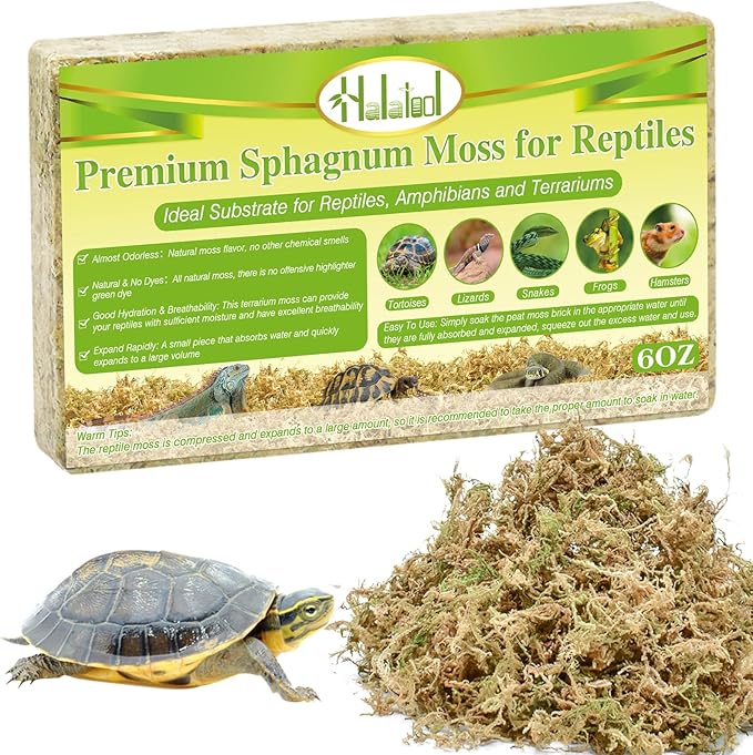 Halatool 6OZ Natural Sphagnum Moss Substrate for Reptiles - Terrarium Bedding with 72H Moisture Retention, Safe for Bearded Dragons, Geckos & Snake Shedding