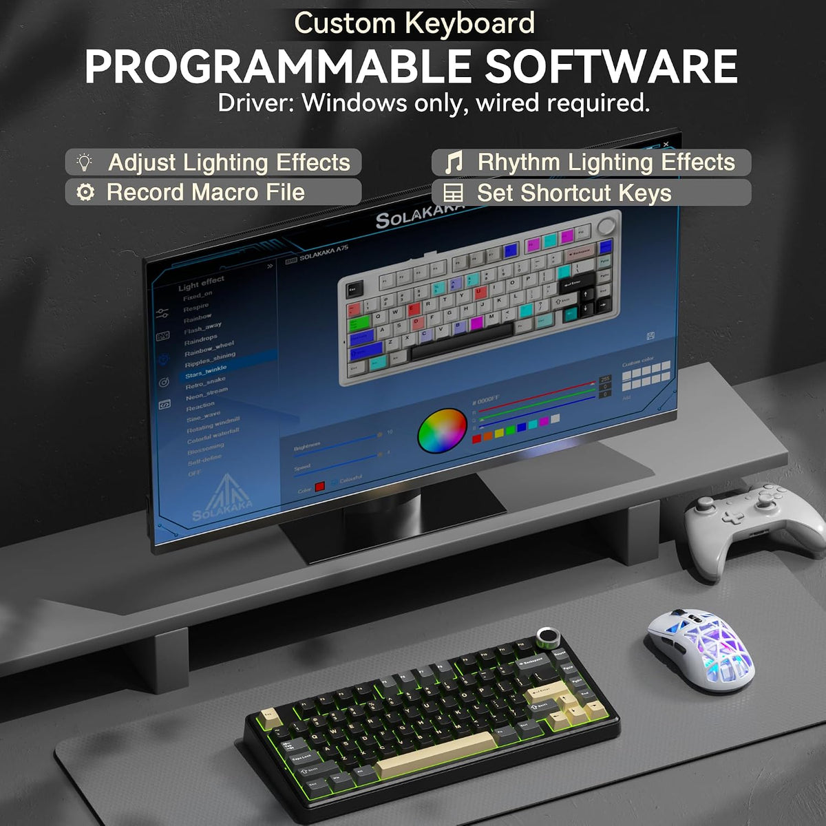 SOLAKAKA A75 75% Wireless Gaming Keyboard with Multifunction Knob, Black