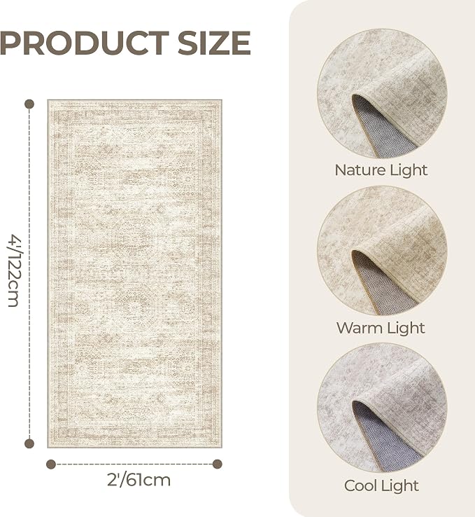 2x4 Washable Rug Runner for Bathroom, Soft Entryway Rug for Laundry Room
