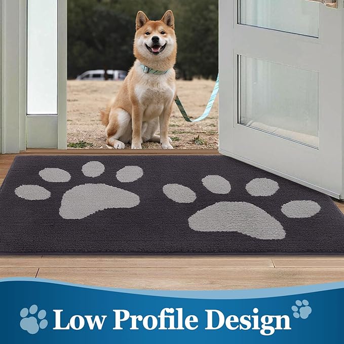 Buganda Dog Door Mat for Muddy Paws, Absorbent Dirt Trapper Washable Indoor Doormats, Non Slip Low-Profile Mud Mat for Dogs, Front Entrance Doormat for Inside Floor (47x24 Inches, Dark Grey)