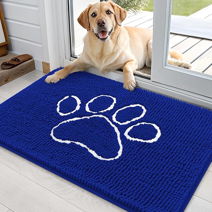 OLANLY Dog Door Mat for Muddy Paws 36x24, Paw Print Design, Absorbs Moisture