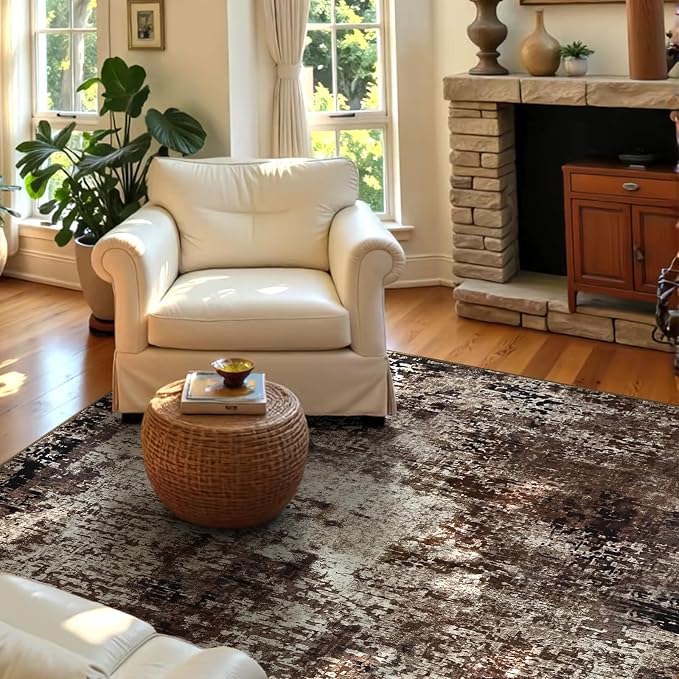 Entryway Rug 3x5 Brown Bedroom Area Rug Washable Non Slip Abstract Coffee Boho