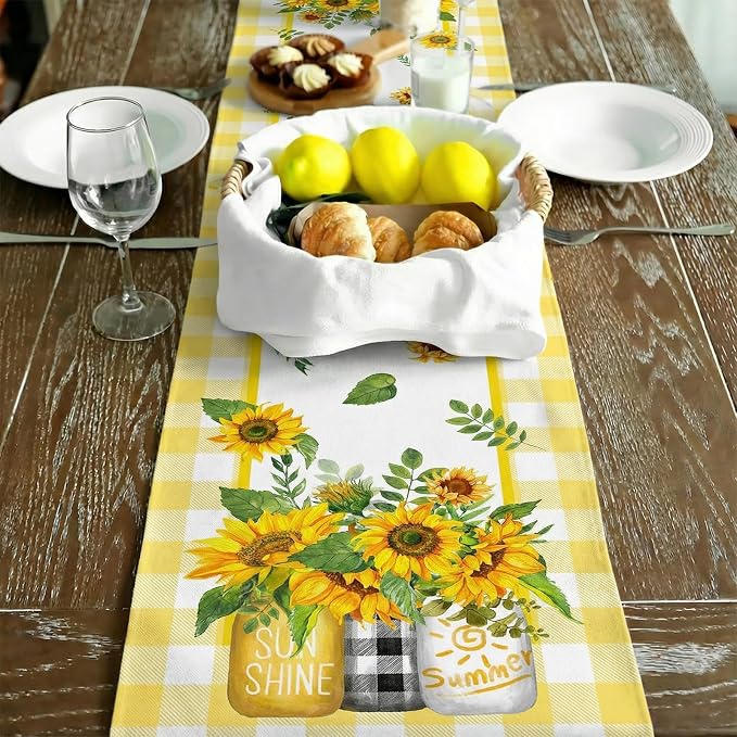 Sunflower Summer Table Runner 13x72 Inch, Kitchen Dining Table Decoration