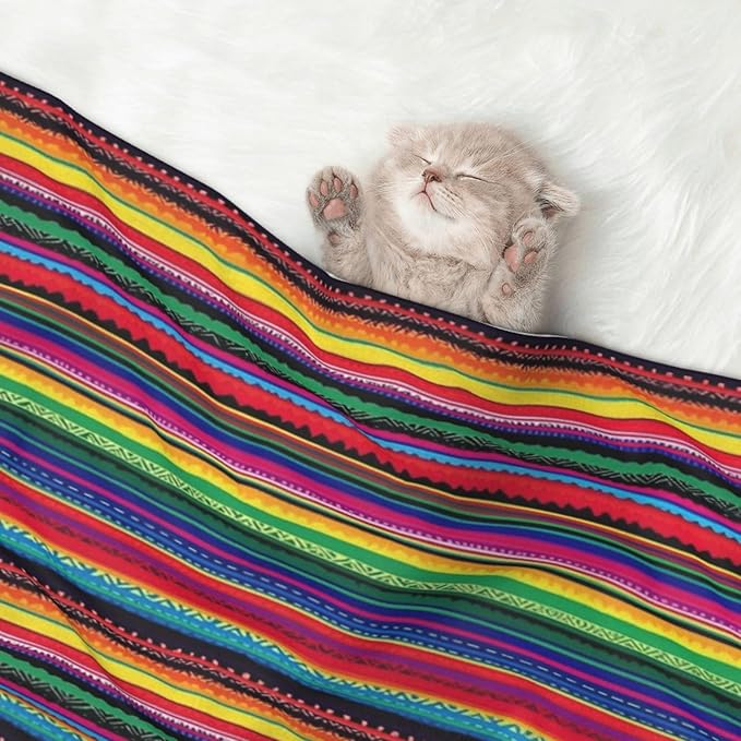 Boho Throw Blanket - Mexican Colorful Striped Blanket for Dog Cat Pet Blankets 40x30 for Couch Sofa Bed