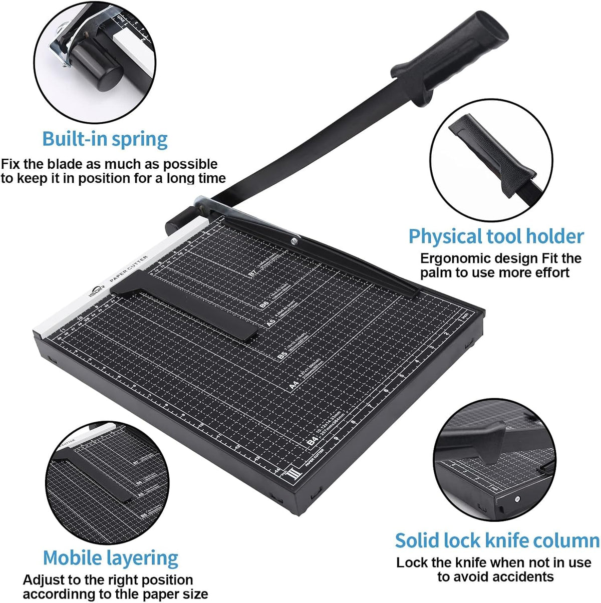 ISDIR 15" Guillotine Paper Cutter with Dual Pressure Bars, 15 Sheet Capacity, Magnetic Guide, Blade Lock, Heavy Duty Metal Base, for Cardstock, Crafts, DIY, Photos & Office