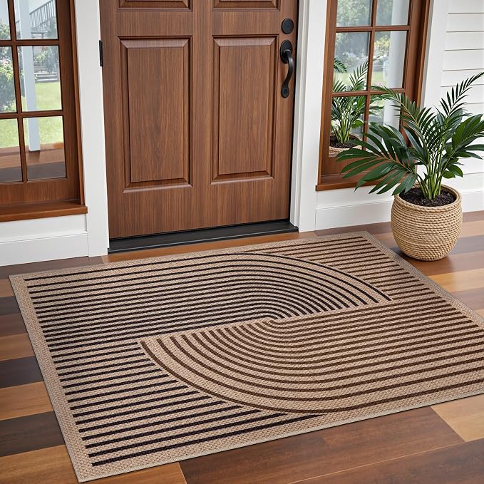 Tangsoo Easy Jute 3x5 Rug for Living Room, Non-Slip Thin Dark Brown Rainbow