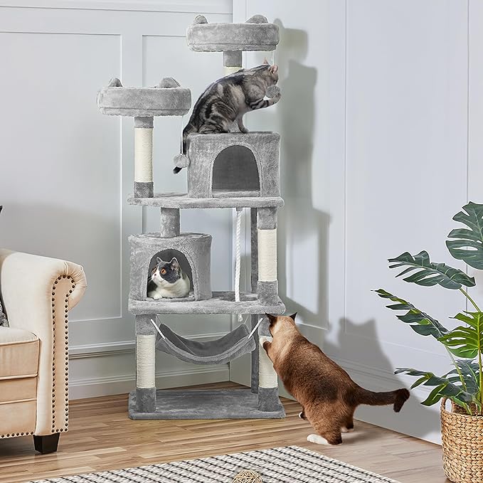 Topeakmart 62.2 inches Cat Tree with Double Condos, Scratching Posts & Hammock, Kitty Activity Tree Center Kitten Play House