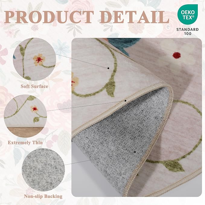 DUKINO Runner Rug for Hallway, 2.6x10 Washable Floral Long Kitchen Rug
