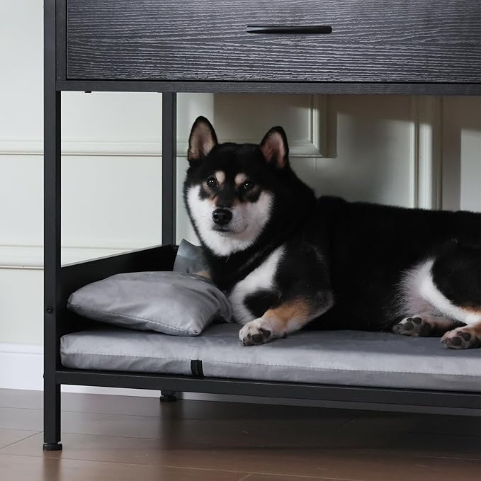 Multi-Functional Dog Bed End Table with Storage Drawer, Open Design Pet Bed with Removable Washable Cushion, Comfortable Resting Spot for Small & Medium Dogs, Indoor Use