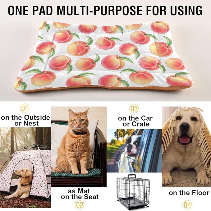 Emelivor Pink Peaches White Dog Cat Bed Washable Crate Pet Bed Anti-Slip Comfortable Durable Dog Crate Bed for Indoor Small Medium Large Dogs Cats, 24x18in