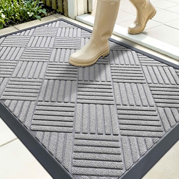OLANLY Front Door Mat Outside Entrance 35x23, Heavy Duty Sturdy Natural Rubber