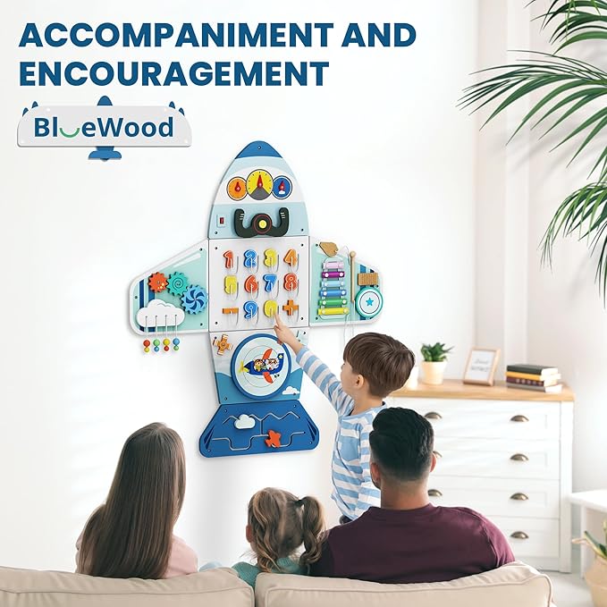 BlueWood Wooden Wall Busy Board Panels, Toddler Learning Activity Center, Montessori Philosophy Sensory, Educational Toys, Conducive to All-Round Development - Aircraft