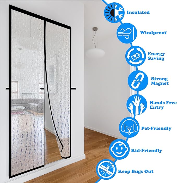 RELIANCER Magnetic Thermal Insulated Door Curtain,Waterproof EVA Door Cover,Fit Doors Size Up to 30"x78",Temperature Protection Insulated Doorway Curtain Partition,Patio Self-Closing Doors Net Screen