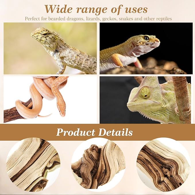 Janinka 18-20" Length Large Wood Reptile Branch for Bearded Dragon Driftwood Reptile Climbing Habitat Decoration for Terrarium Tree Trunk Ornament Gecko Frog Chameleon Spider