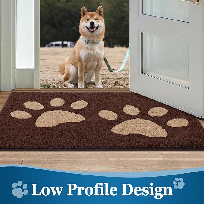 Buganda Dog Door Mat for Muddy Paws, Absorbent Dirt Trapper Washable Indoor Doormats, Non Slip Low-Profile Mud Mat for Dogs, Front Entrance Doormat for Inside Floor (70x47 Inches, Brown)