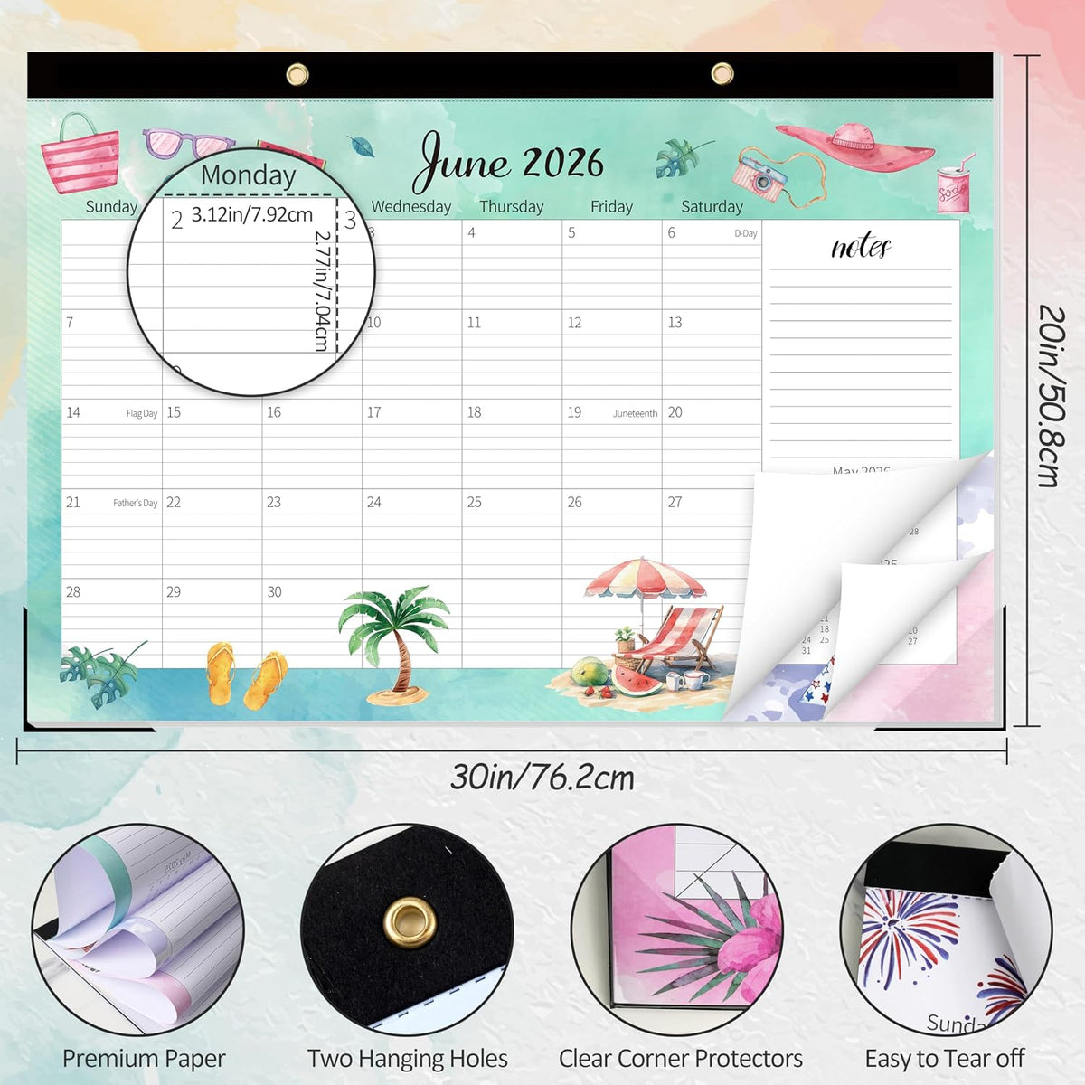 GuassLee Large Desk Calendar 2026-2027, 19 Months, 20" x 30"