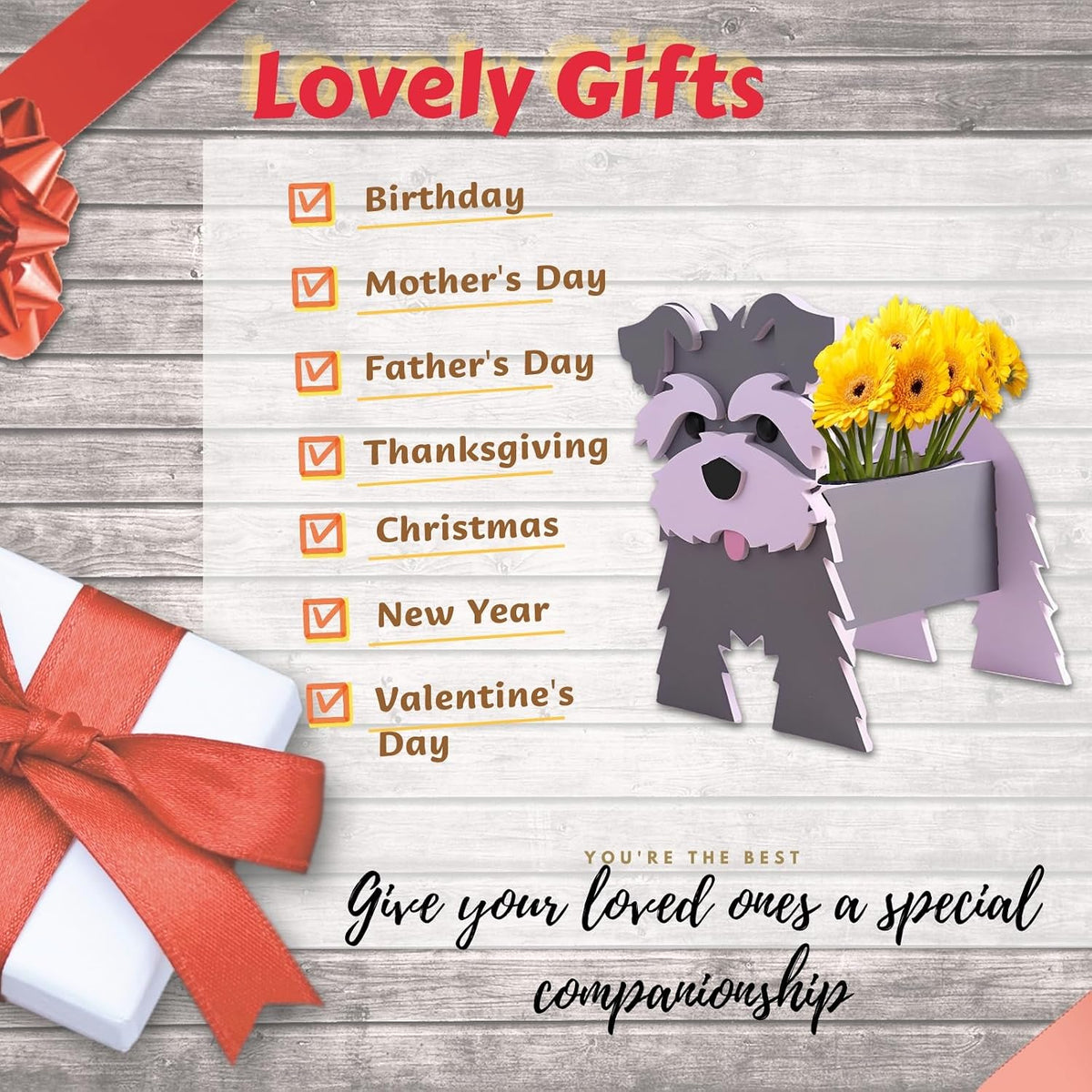 Gray Schnauzers Dog Planter Pots, Animal Shaped Flower Pot