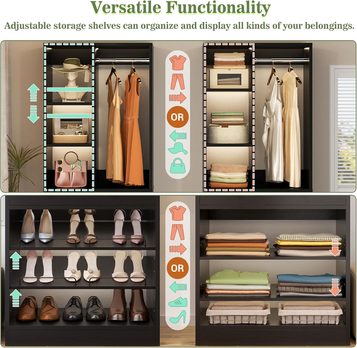 Besiost Closet System, 84"/7 FT Closet Organizer System with 6 Drawers and Shelves, Walk-in Closets Systems, Free Standing Reach in Closet Tower, Load 1800+LBS, Black 3 Pack