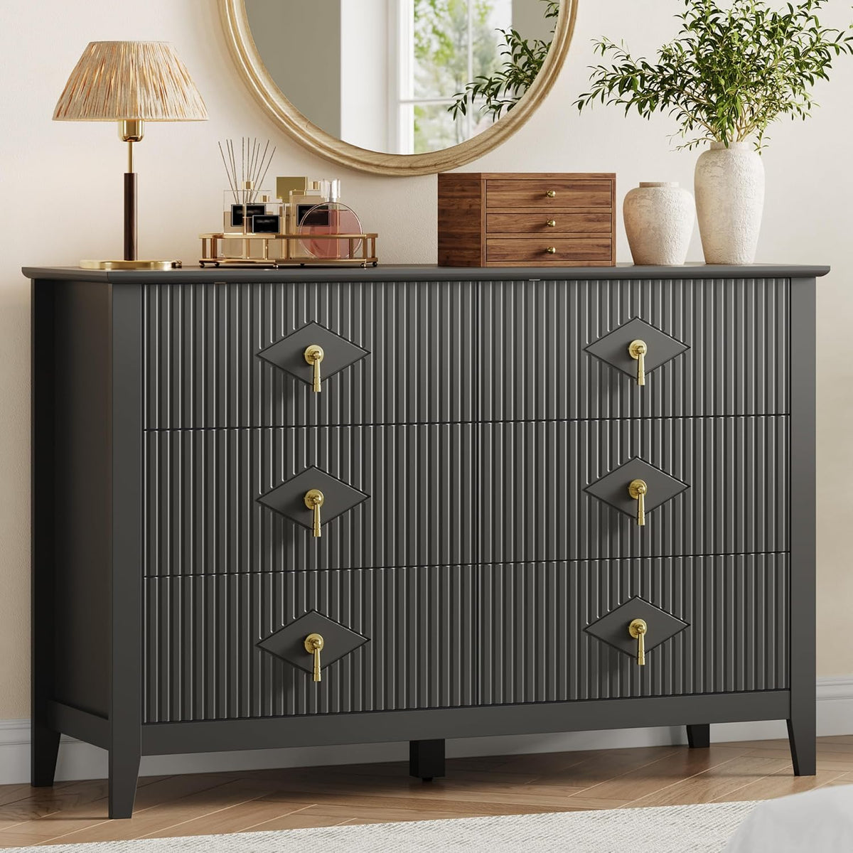 GarveeHome Fluted Dresser for Bedroom, Chest Organizer Unit with 6-Drawer