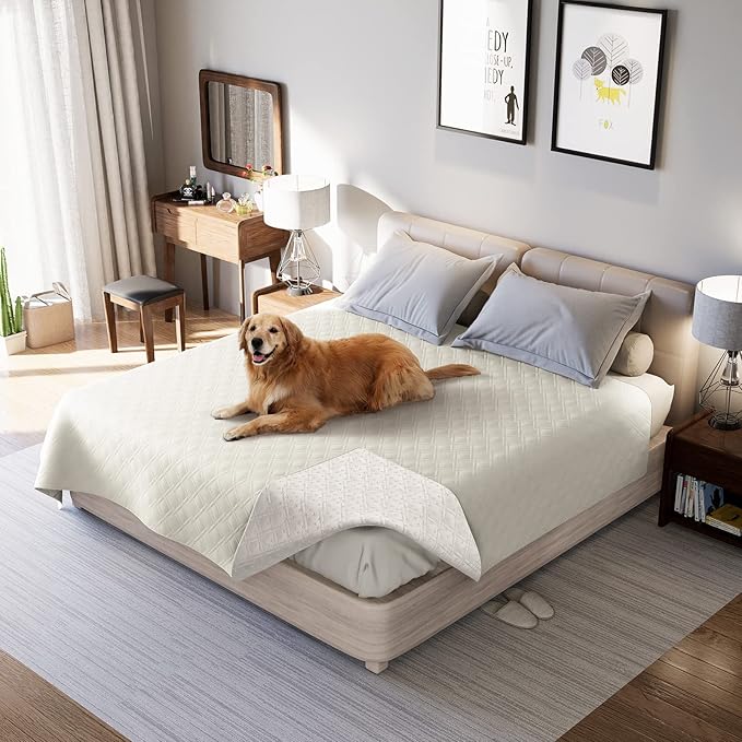 Waterproof Dog Bed Covers for Couch Protection, Water-Resistant Soft Dog Pet Blanket Anti-Slip Dog Blanket for Bed, for Furniture Bed Couch Sofa (Ivory White,82x102inch)