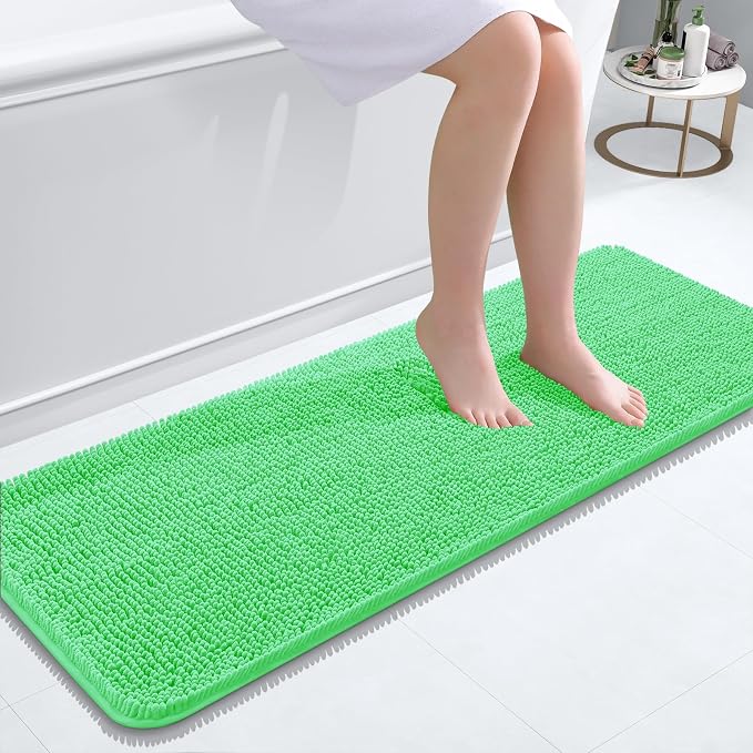OLANLY Bathroom Runner Rugs 47x17, Soft Absorbent Chenille Bath Rugs, Rubber