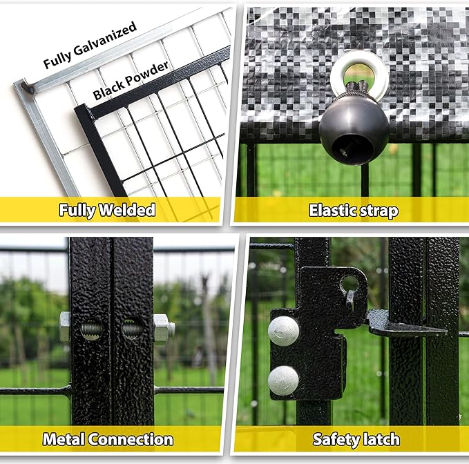 Large Outside Dog Kennel, Outdoor Dog Run Enclosure 8'x4'x6'（Including The roof） Dog Pen House with Roof Cover Heavy Duty Welded Wire Steel Dog Playpen Animal Fence with Feeding Door