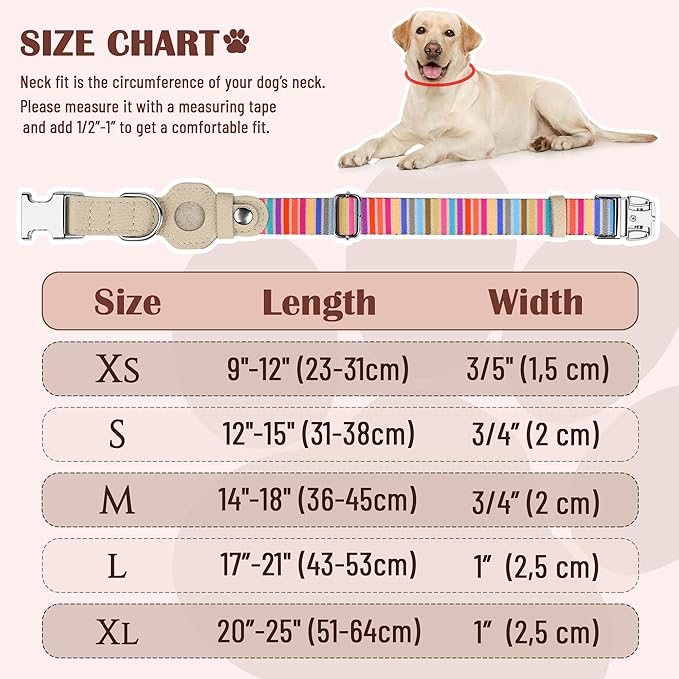 AirTag Dog Collar for Small Medium Large Breed - Adjustable Cute Pattern Dog Collar with Airtag Holder - Soft Leather Tracker GPS Apple Air Tag Pet Collars (Large, 17"-21" Neck Fit, Serape)