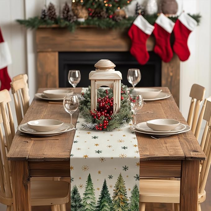 Christmas Table Runner 13x90 Inch, Xmas Tees Snowflakes Holiday Decorative
