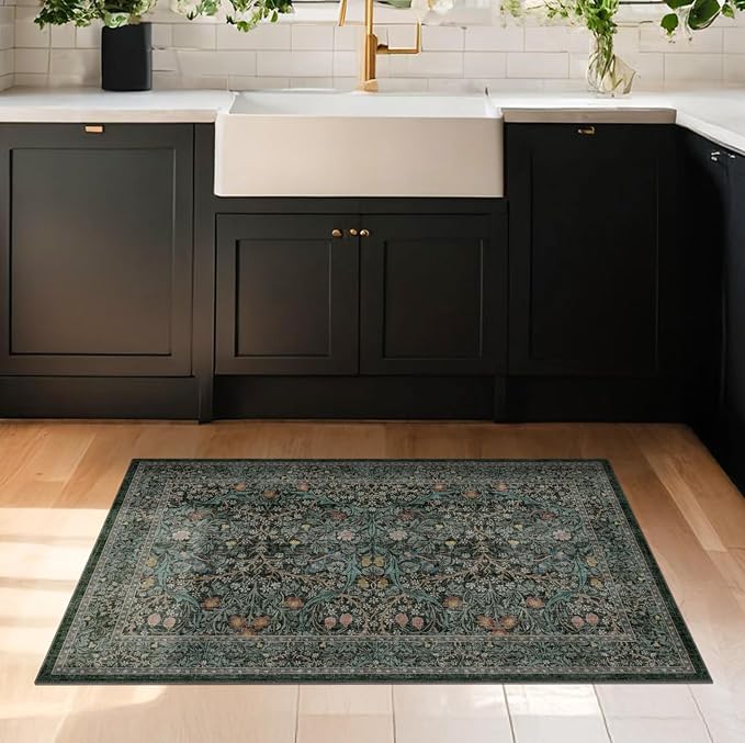 Dark Green Washable Entry Rug