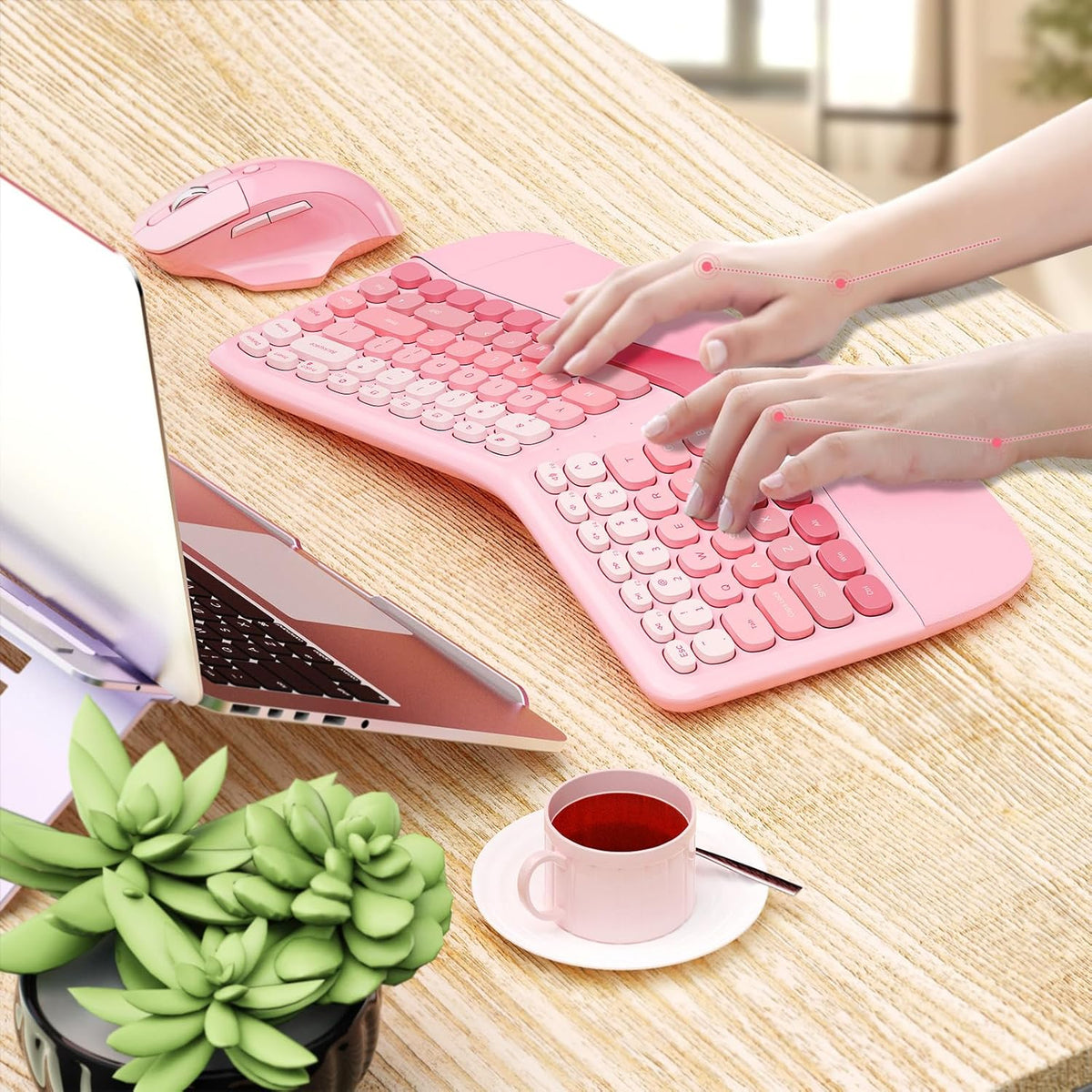 Ergonomic Wireless Keyboard Mouse, Gaming Typewriter Set with Wrist Rest