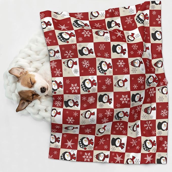 Red Beige Snowman Blanket - Snowflake Throw Blanket 30x20 Pet Blanket for Couch Sofa Bed Winter Xmas Holiday