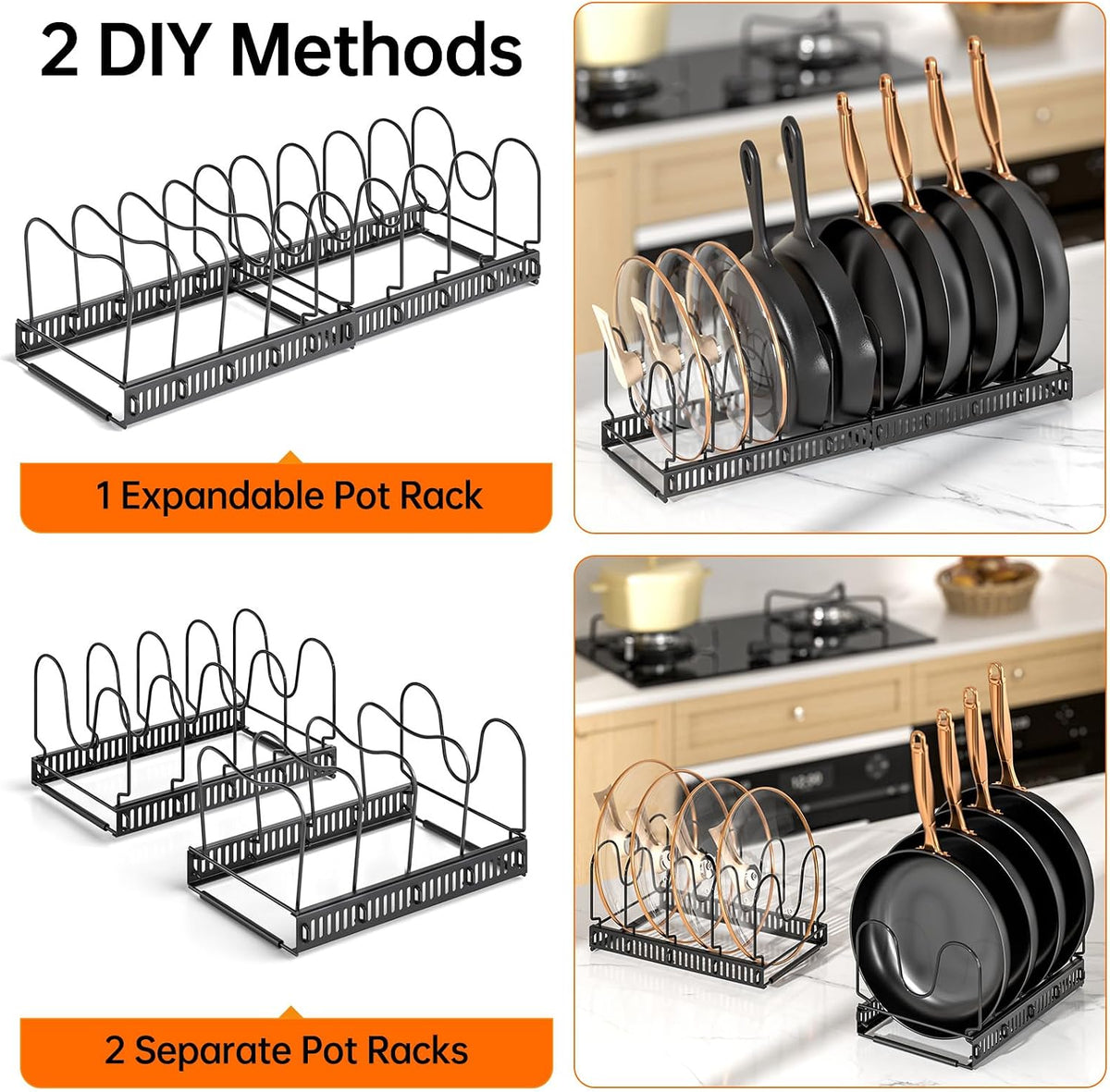 MUDEELA Expandable Pot Pan Lid Organizers inside Cabinet, 10 Divider 2-Pack