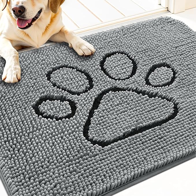 OLANLY Dog Door Mat for Muddy Paws 34x21, Paw Print Design, Absorbs Moisture