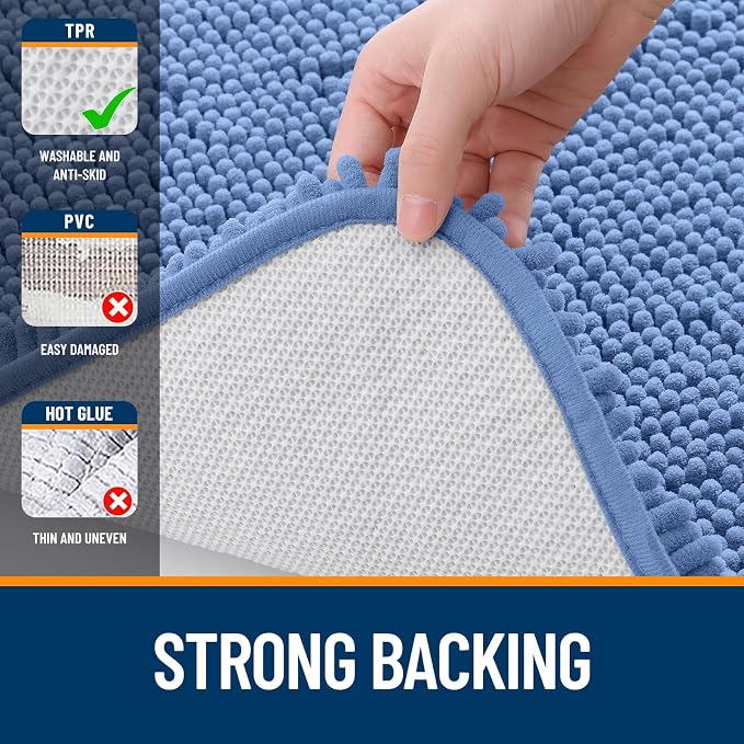 OLANLY Bathroom Runner Rugs 47x20, Soft Absorbent Chenille Bath Rugs, Rubber