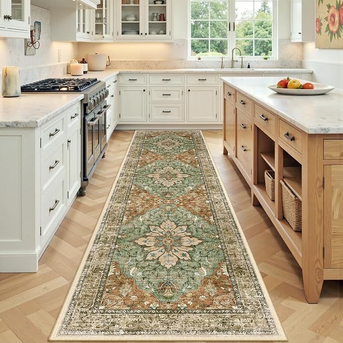RELEANY Area Rugs Runner 2'x8' Washable Non-Slip, Floral Vintage Distress