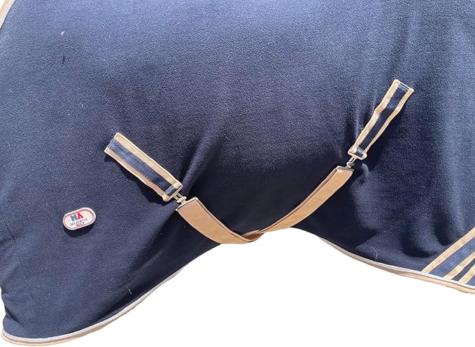 Majestic Ally Anti Pill Fleece Horse Blanket/Sheet with Silver Braided Rope (Navy, 70)
