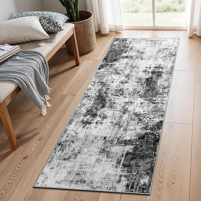 2x6 Washable Runner Rugs for Hallway: Easy-to-Clean Abstract Runners for