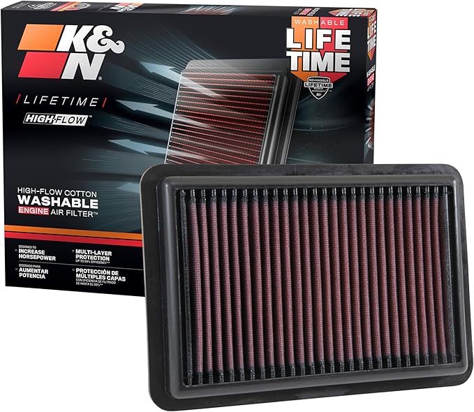 K&N High-Flow Original Lifetime Engine Air Filter: Increase Power: Washable: