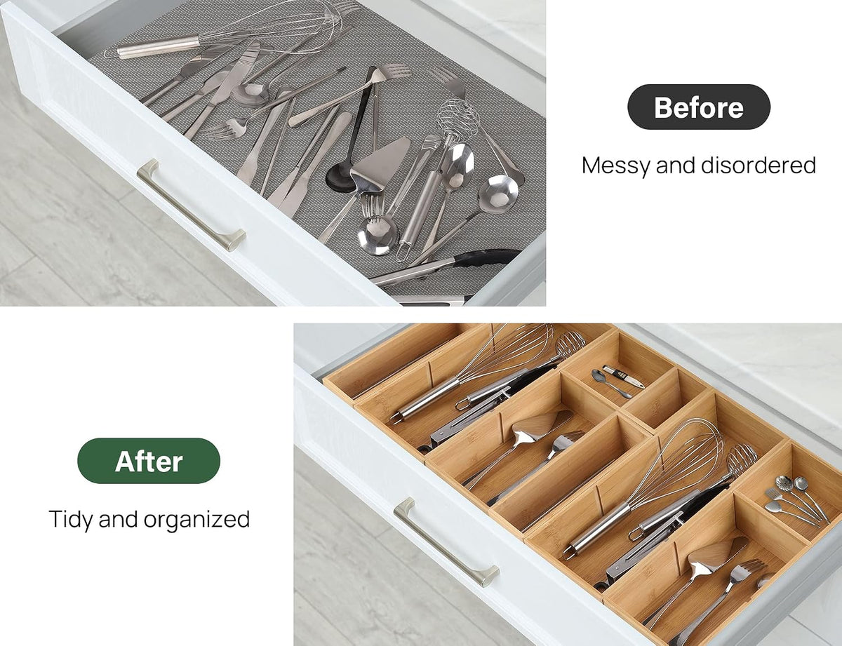 Kootek 6Pcs Bamboo Drawer Organizer 3-Size Kitchen Storage Box for Flatware