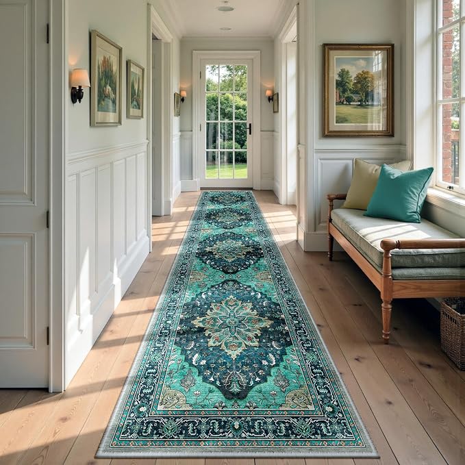 RELEANY Area Rugs Runner 2'x9' Washable Non-Slip, Floral Vintage Distress