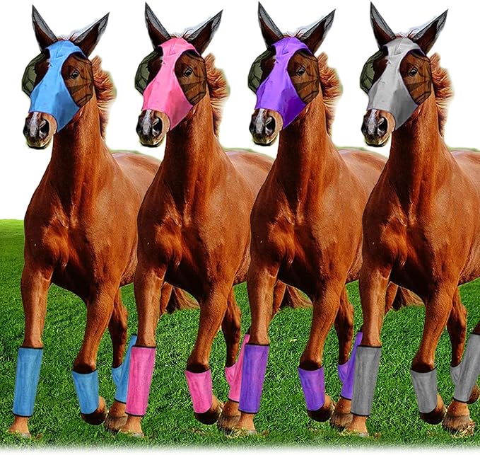 Loose Fitting Horse Fly Boots, Breathable Mesh Boots Protective Horse Leg Wraps, Horse Leggings for Preventing Flies and Mosquitoes Bites-Reduces Leg Fatigue