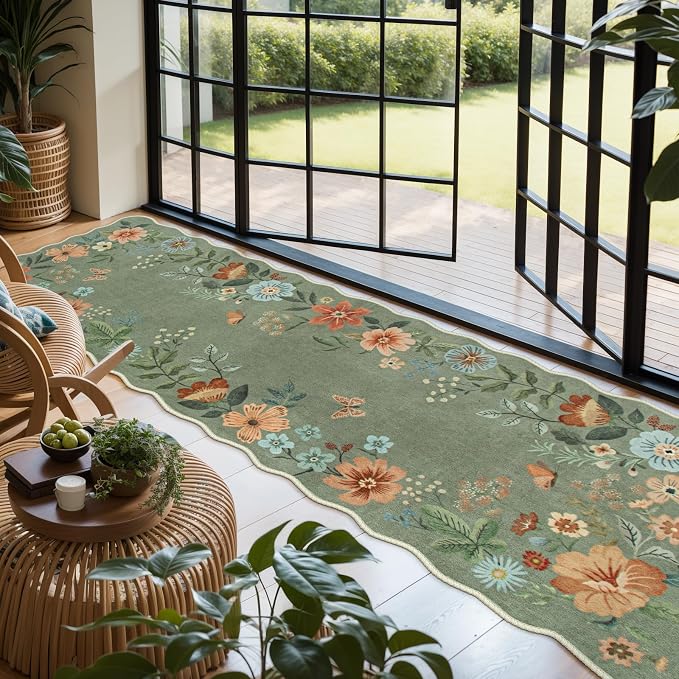 Lahome Floral Washable Runner Rug, Boho Ultra-Thin Kitchen Runners