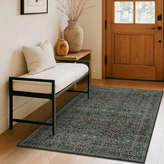 Dark Green 4x6 Entryway Rug, Washable Area Rug 4x6
