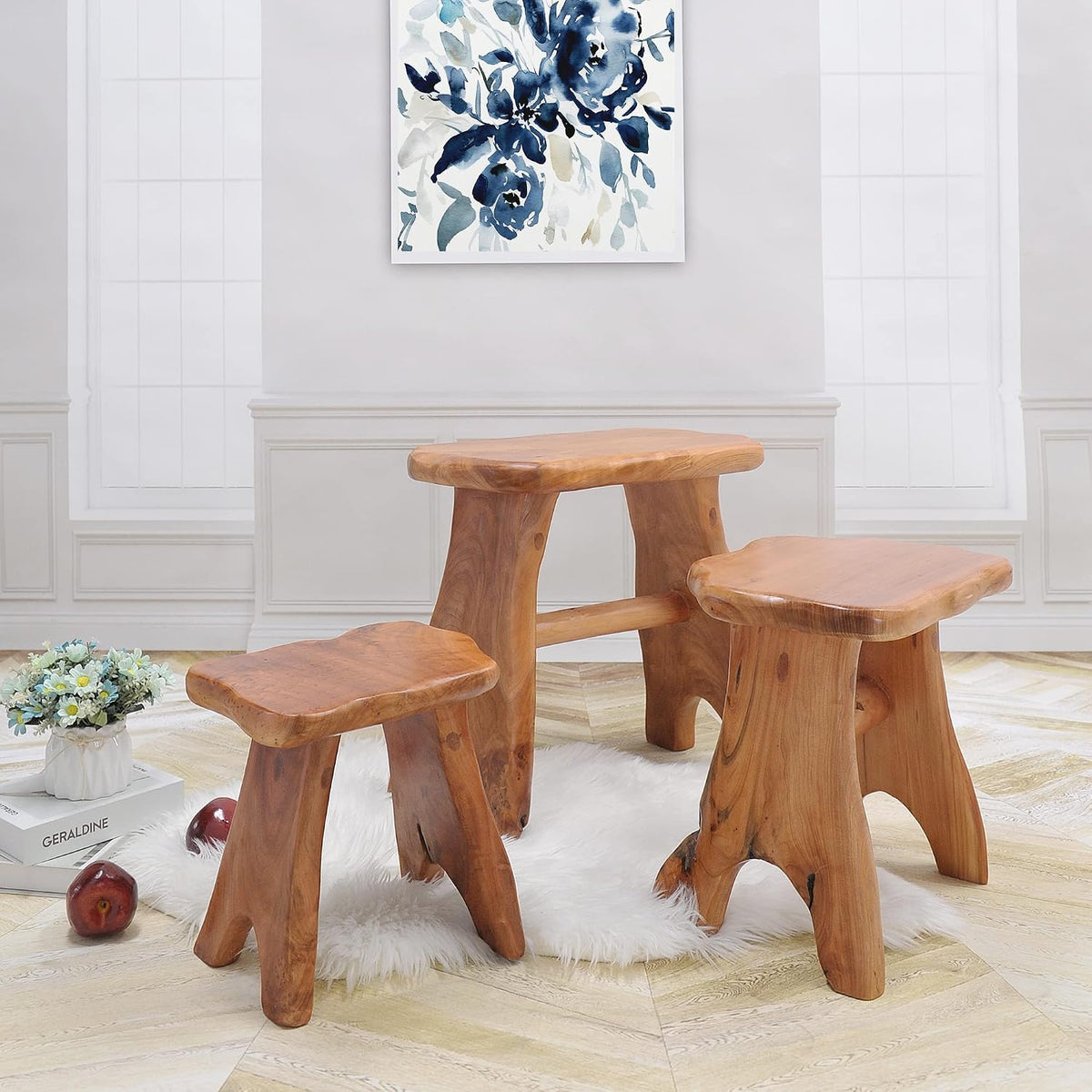 Natural Shape Stump Stool 12.5"x10"x12" Solid Wood Cedar Root End Table Rustic Plant Stand Live Edge Coffee Table Vintage Side Table Living Room Bedroom Accent Outdoor Garden Foot Stool